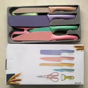6 Pcs Colorful Knife Set, High Carbon Stainless Steel Kitchen Knife Set with Non-Stick Coating and Ergonomic Handle,Dorm Knife for Dorm,Cooking,Camping,Travel,Gift Box