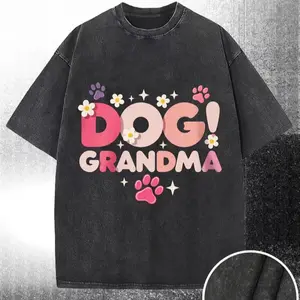 "Dog Grandma" Floral Paw Print Washed Tee | Pet Lover Shirt