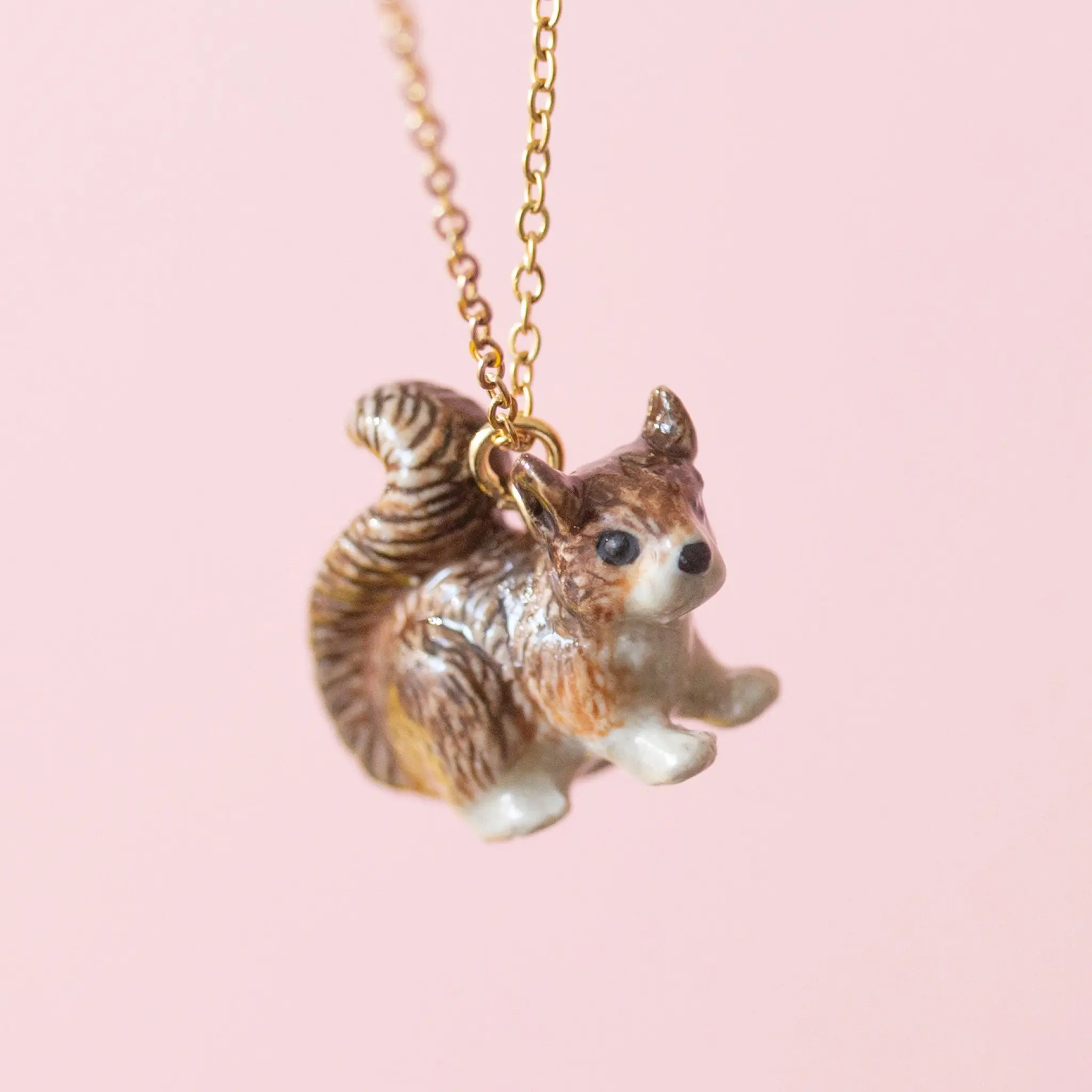 Squirrel Necklace | Camp Hollow Ceramic Animal Jewelry | Porcelain Pendant