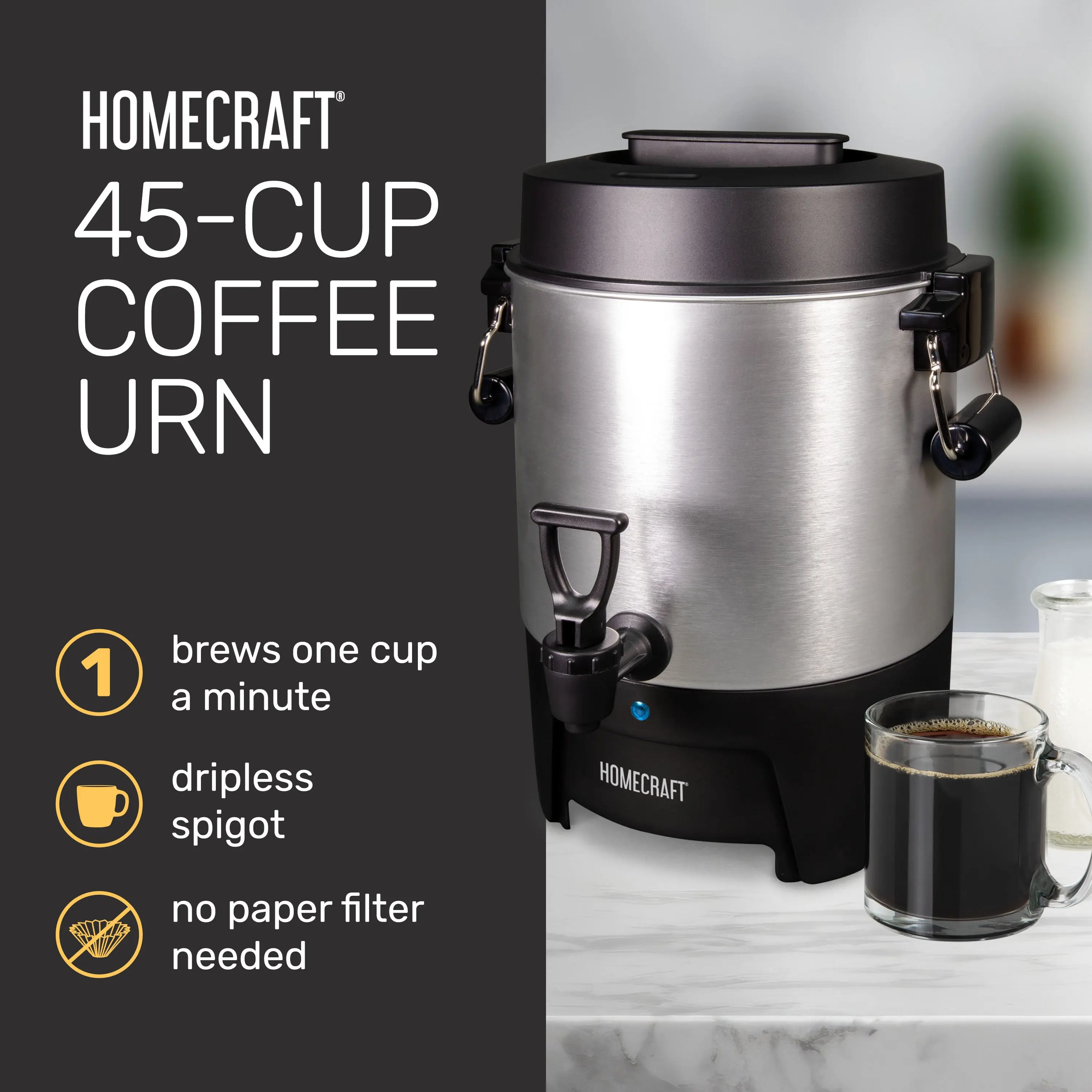 Homecraft Aluminum 45-Cup Coffee Urn with Quick Brewing & Dripless Faucet  for Hot Beverages, Easy Clean & Keep Warm Function - TikTok Shop