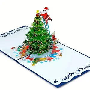 Santa's Christmas Tree 3D Pop-Up Greeting Card, Laser-Cut Holiday Wishes for Family, Friends & Loved Ones, Unique Festive Gift Idea