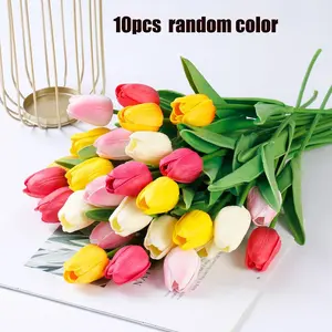 10 Piece Tulip Artificial Flowers, Realistic Touch Fake Flowers, Fake Tulips, Decorative Flowers, Wedding Party Garden Decor, Living Room Bedroom Table Office Decoration