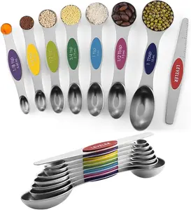 New Deal - Pack of 8 Stainless Steel Magnetic Measuring Spoons Set, Dual Sided, Stackable, Adjustable Teaspoon and Tablespoon Measure Spoon with Leveler, Kitchen Gadgets