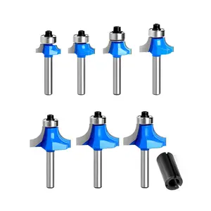 7 count Roundover Router bit Set,1/4 Inch Carbide Corner Shank Roundover Edging Router for Woodworking,Edging, Forming, Rounding with 1/2 inch Adapter