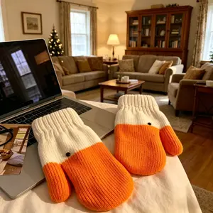 Creative Funny Large Duck Knit Fingerless Gloves for Women, Fall Winter Warm Lined Thick Anti-Cold, Couple Student Gift, Christmas Present