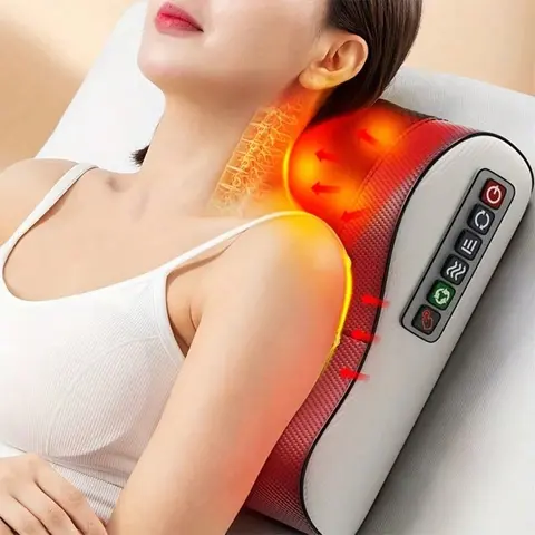 Leather Neck Massage Pillow - 20 Kneading Heads, 6-Key Control Panel, Neck Care Stick for Office/Home Use, Relieves Pain, Ideal for Parents, Personal Care Appliance Single Unit Gift