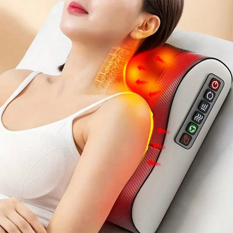 Leather Neck Massage Pillow - 20 Kneading Heads, 6-Key Control Panel, Neck Care Stick for Office/Home Use, Relieves Pain, Ideal for Parents, Personal Care Appliance Single Unit Gift