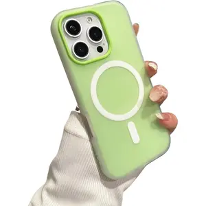 Phone case for iphone 17 16 15 14 13 12 11 pro max plus ,Candy Color Liquid Silicone Soft Shockproof Magnetic for iPhone Case(Compatible with MagSafe) (Green,iPhone 16 Pro Max)