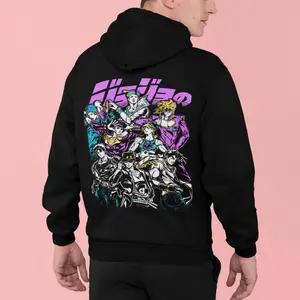 JoJo's Bizarre Adventure Jotaro Kujo Dio Giorno Double-Sided Hoodie, Front & Back Print Anime Pullover S–5XL