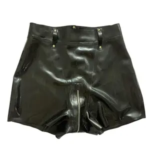 Ladies' Latex Shorts European and American Fashion Metal Zipper Tight Simple Everyday and Sexy Black Material Fit Casual Womenswear Elegance