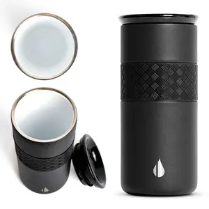 Elemental Artisan Tumbler 16oz Ceramic Reusable Stainless Steel Coffee Cup with Hand Glazed Lid TrueBarrier Double Wall Insulation BPA Free 6hrs Hot 18hrs Cold