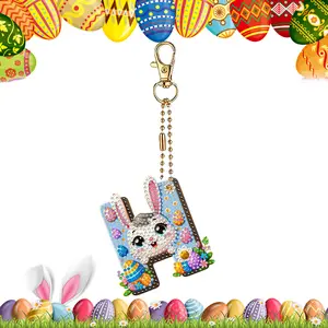 Easter Diamond Art Keychain Ornaments Double Sided Hanging Key Chains Diamond Painting Keychain Kits Diamond Painting Backpack Pendant for Adults Key Ring Art Pendant Decor