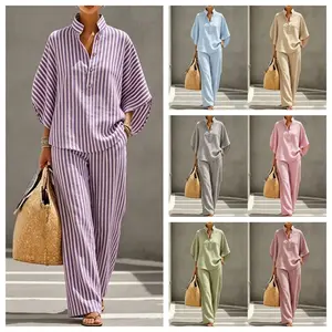 2026 New Women's Striped Shirt Set, Vacation Style Casual Urban Outfit