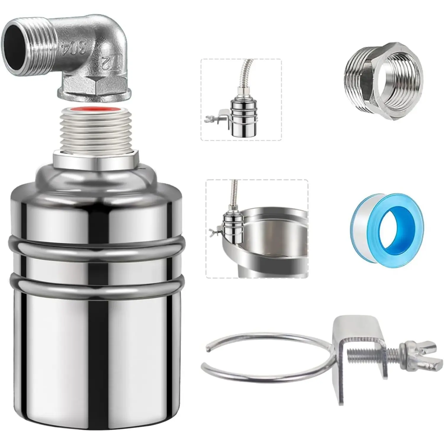 5 Pcs 1/2" to 3/4" Water Float Valve, 304 Stainless Steel Fully Automatic Water Level Control Valve for Water Tank, Livestock Troughs, Pool, Fish Tank