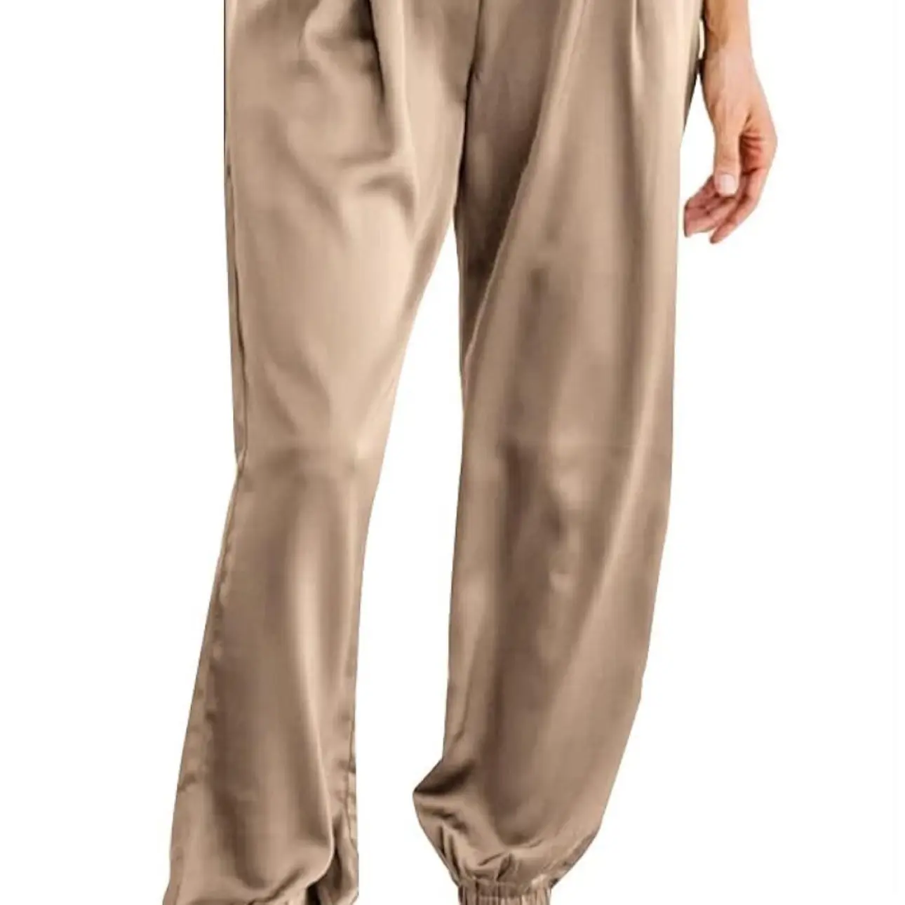 Women Satin Joggers High Waist Loose Sweatpants Casual Solid Color Trousers, M