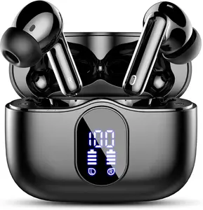 Wireless Earbuds, Bluetooth 5.4 Headphones Bass Stereo, Ear Buds with Noise Cancelling Mic, LED Display in Ear Earphones Clear Calls, IP7 Waterproof Bluetooth Earbuds for Phones/Sports/Laptop, Black
