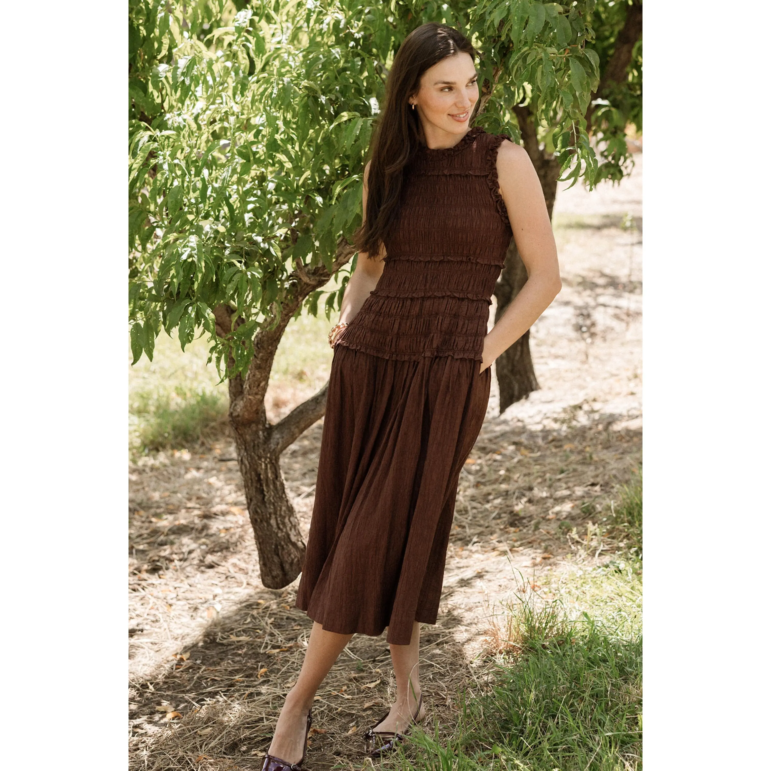 Simone Dress in Warm Cocoa