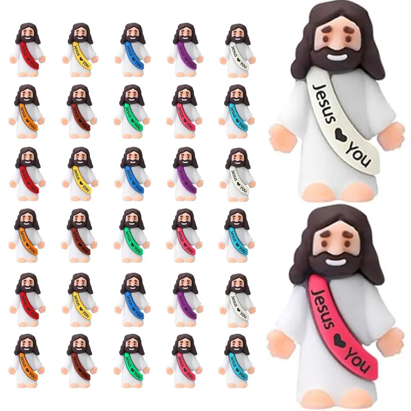 Bememo 30 Pcs Little Jesus Figures Original Design JesusLove You Mini Rubber Toys to Hide and Seek ChristmasReligious Party Favors Sunday School Baptism Gifts(LivelyColors)