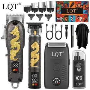 LQT 3/4PCS Professional Men's Grooming Kit, Electric Hair Clipper, Shaver, Detail Trimmer & Nose Hair Trimmer, USB Rechargeable with LED Display, Ideal for Hair Styling & Beard Grooming