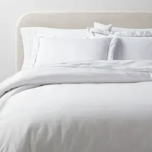3pc King Luxe Embroidered Border Duvet Cover and Sham Set White/Light Teal Green - Threshold: Cotton Sateen, OEKO-TEX Certified