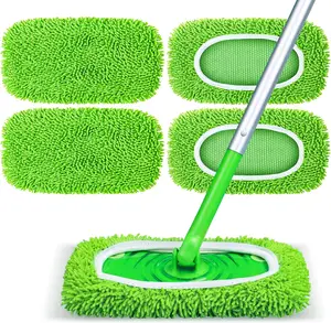Reusable Mop Pads Fit Swiffer Sweeper, 4-Pack Microfiber Mop Replacement Pads, (Not Including Mop) Washable Wet Mopping Cloths & Dry Sweeping Chenille Pads Refill for Floor Cleaning