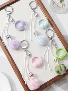 INS Style Sweet Fashion Dopamine Acrylic Headphone Leopard Print Mink Ball DIY Keychain Bag Charm Leopard Print Accessory