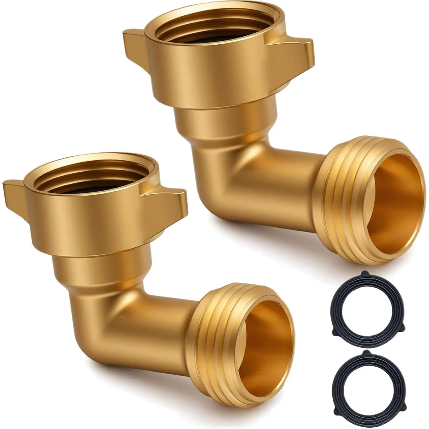 90- Hose Elbow for RVs with Easy Grip Connector - 3/4" Solid Brass 90- Hose Fitting Elbow for RV Water Hoses, Residential Outdoor Faucets, and More (2 Pack)