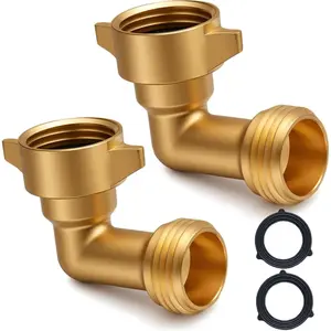 90- Hose Elbow for RVs with Easy Grip Connector - 3/4" Solid Brass 90- Hose Fitting Elbow for RV Water Hoses, Residential Outdoor Faucets, and More (2 Pack)