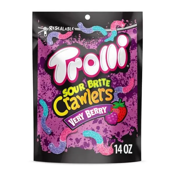 Trolli Sour Brite Crawlers Gummy Worms, 2-Pack – 14 oz Each Candy Sweet Bonbon Snack Lemon Chewy Candies Strawberry Soft Cherry Cherry Cherry