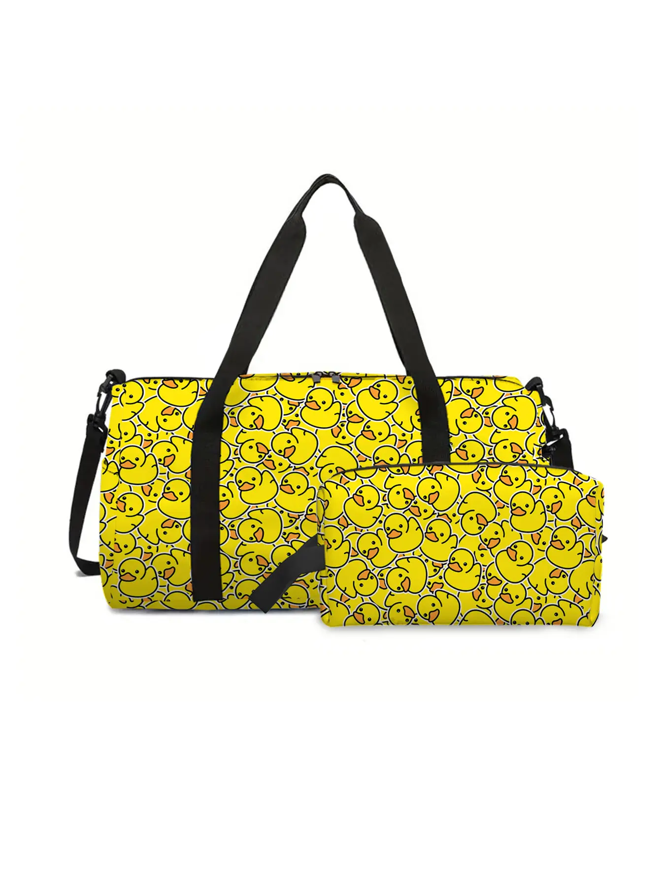 Little yellow duck pattern printed travel luggage bag + cosmetic bag 2-piece set