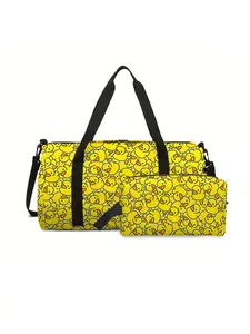 Little yellow duck pattern printed travel luggage bag + cosmetic bag 2-piece set