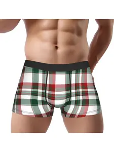 1pcs Red And Green Christmas Plaid Underpants Homme Panties Male Underwear Print Shorts Boxer Briefs