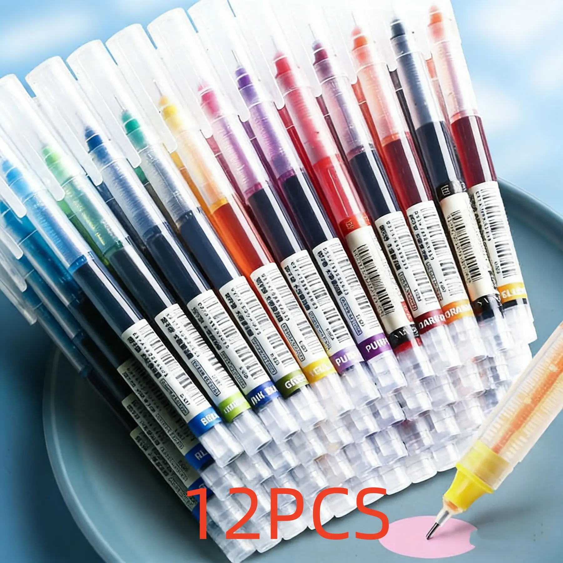 12pcs Quick-Dry Colored Liquid Rollerball Pens 0.5mm Fine Point Pens, 12 Colors Neutral Ink Pens Smooth Writing Pens for School Office Exams Stationery Work Pens