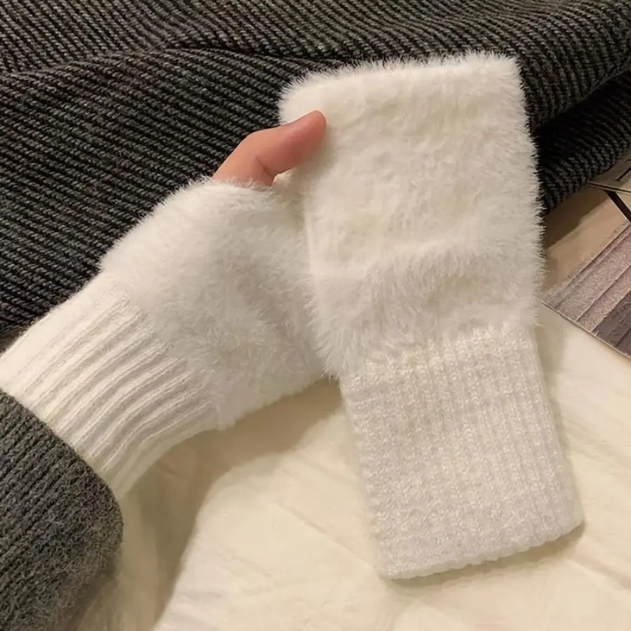 Fluffy Imitation Mink Fingerless Gloves, Plain Unisex Wrist Warmers, Soft Winter Fashion Accessory to Keep Warm