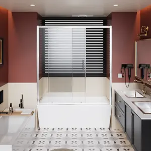 60 x 62 Inch Single Sliding Shower Door for Bathtub, 5mm Clear Tempered Safety Glass with Rustproof Stainless Steel Handle, Smooth Glide Sliding Door for Bathroom Tub, Easy to Clean, Space-Saving Design
