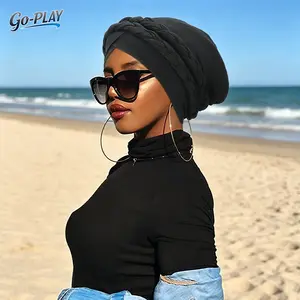 Women's Pre-Tied Double Braid Knit Turban Head Wrap | ModestFashionTok CoquetteTok VintageTok Soft Stretchy Chemo Beanie Sleep Cap Hair Cover Headwear for Daily Casual Wear