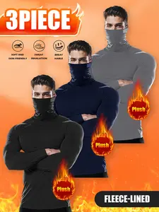 Men's Fleece-Lined Three-Piece Sports Set with Face Mask Lightweight Highly Stretchable Compression Sportswear Ideal for Running and Fitness Plush