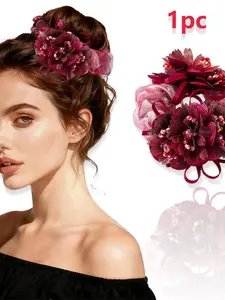 Women's Fashion Handmade Beaded Flower Hair Tie, High Elasticity Mesh Floral Hair Accessory, Perfect for Daily Wear & Parties