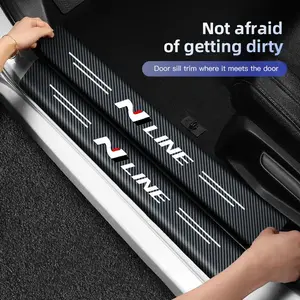 Carbon Fiber Car Door Sill Protector Stickers Accessories For Hyundai HB20 KONA i20 i10 IONIQ Elantra Palisade Sonata Grandeur SantaFe Tucson Inster Bayon NEXO i30 Creta iMax Casper Veloster Accent Venue Aslan i40 ix20 Equus Avante Car Interior Sticker
