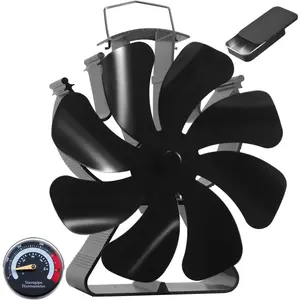 VODA Wood Stove Fan Heat Powered Fireplace Fans Non Electric, Heat Activated Thermal Fan 8 Blades for Wood Burning/Pellet Stove/Log Burner, w/Stove Accessories Thermometer Aroma Pod