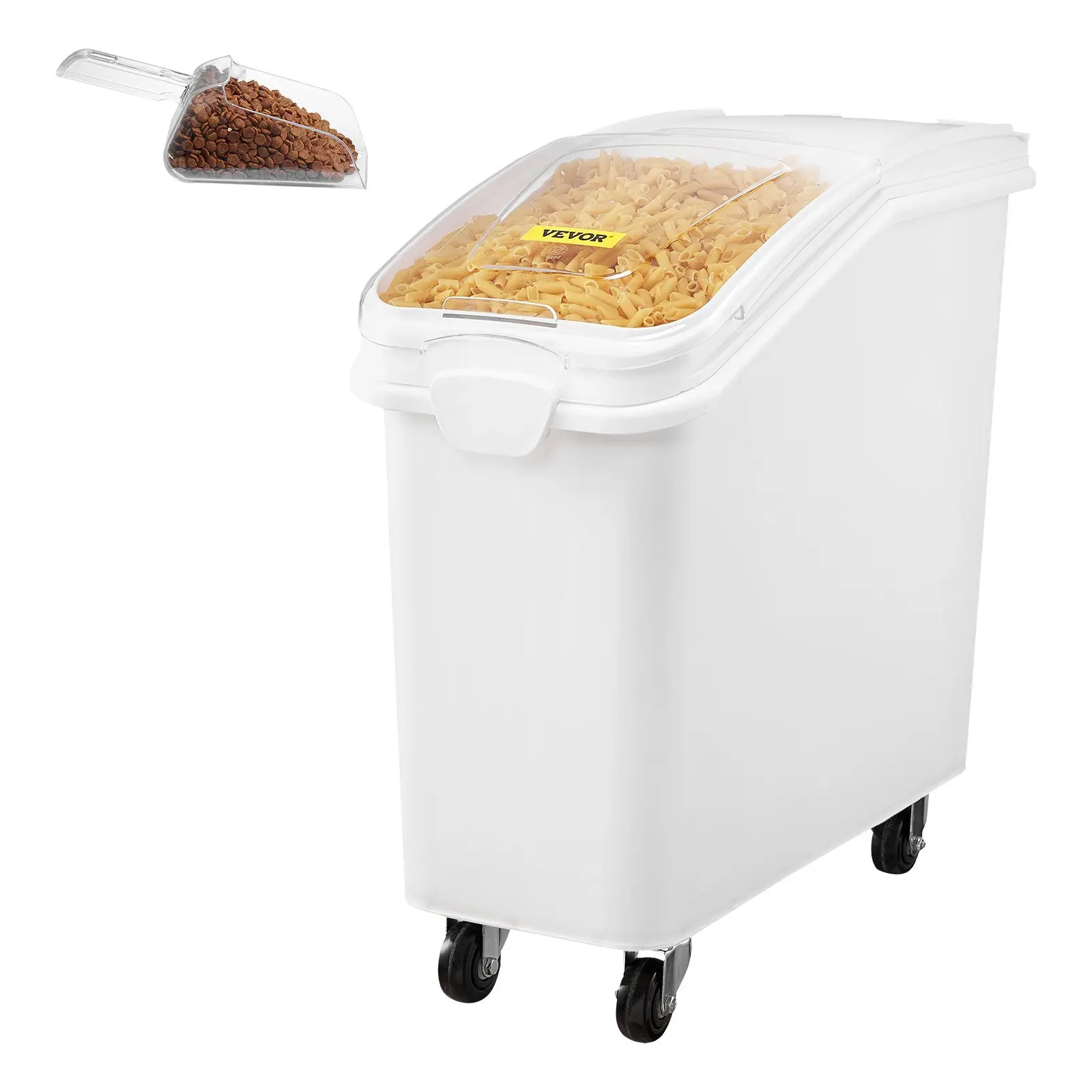 VEVOR 100L (21 gal) Airtight Durable Storage Container Bin, 76x34.5x73 cm (30x13.6x28.7 inch) with Detachable Clasp Lid, Wheels & Scoop, Kitchen Rice Dispenser for Grains Cereals Flour, 1 Pack, 30 X 13.6 X 28.7 Inch