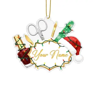 Personalized Nail Technician Christmas Acrylic Ornament, Custom Name Nail Tech Gift, Beauty Studio Boss Girl Manicurist Round Keepsake