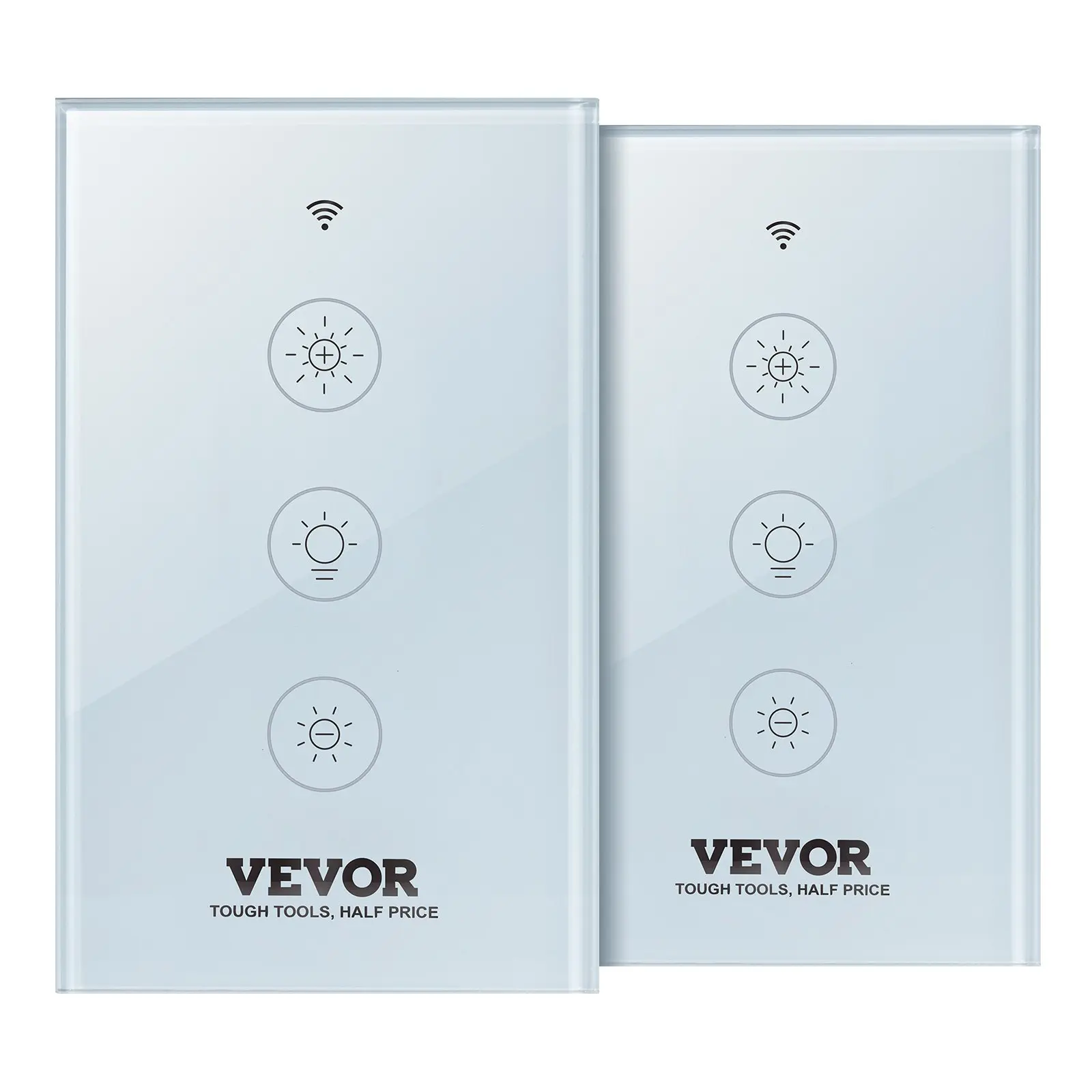 VEVOR 2PCS WiFi Smart Light Dimmer Switch - 100-250V AC 2.4GHz WiFi, 15 to 85 Stepless Dimming, Toughened Glass Touch Panel, Easy Install, Secure to Use, App Remote Control, Voice Control for Alexa Google Home, Compatible with Standard Switches