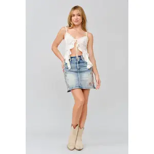 Spring Bloom Embroidered Denim Skirt