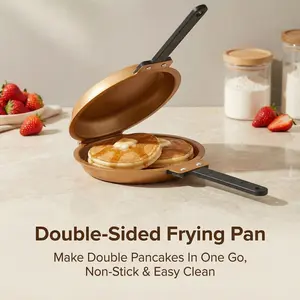 Double-Sided Frying Pan, Foldable Breakfast Pan, Non-Stick & Easy Clean Flip Pan, Pancake Maker, Omelette Cooking Pan, Kitchen Cookware
