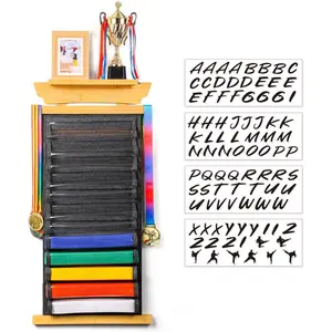 Tilhumt 12 Belts Karate Belt Display Rack with Stickers, Taekwondo Belt Display with Trophy\/Photo Rack, Dustproof Design, Easy to Put in Belt, Martial Arts Belt Display for Children and Adults