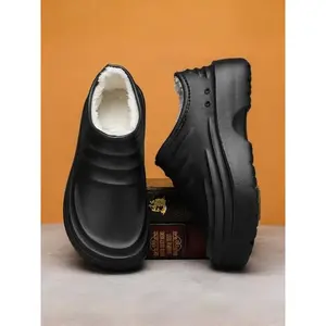 Unisex Waterproof Non-Slip Thick Sole Slippers, Lightweight One-Step Shoes, Comfortable Breathable Home Footwear, Men's Fleece Lined Chef Shoes, Breathable Cushioned Footwear