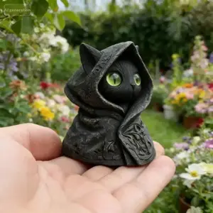Gothic Cat Resin Figurine, Dark Cloak Magic Cat Ornament, Witch Style Desktop Decoration, Gothic Wind Collectible, Desktop Statue, Decorative Sculptures