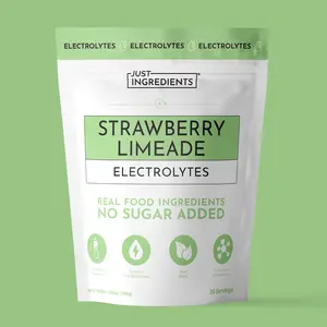 Just Ingredients Strawberry Limeade Electrolytes  – 30 Serving Bag – Real Food Ingredient Hydration Drink Mix with Essential Minerals – Remineralizing Formula – No Sugar Added – Energy & Cramp Support – Vegan, Non-GMO