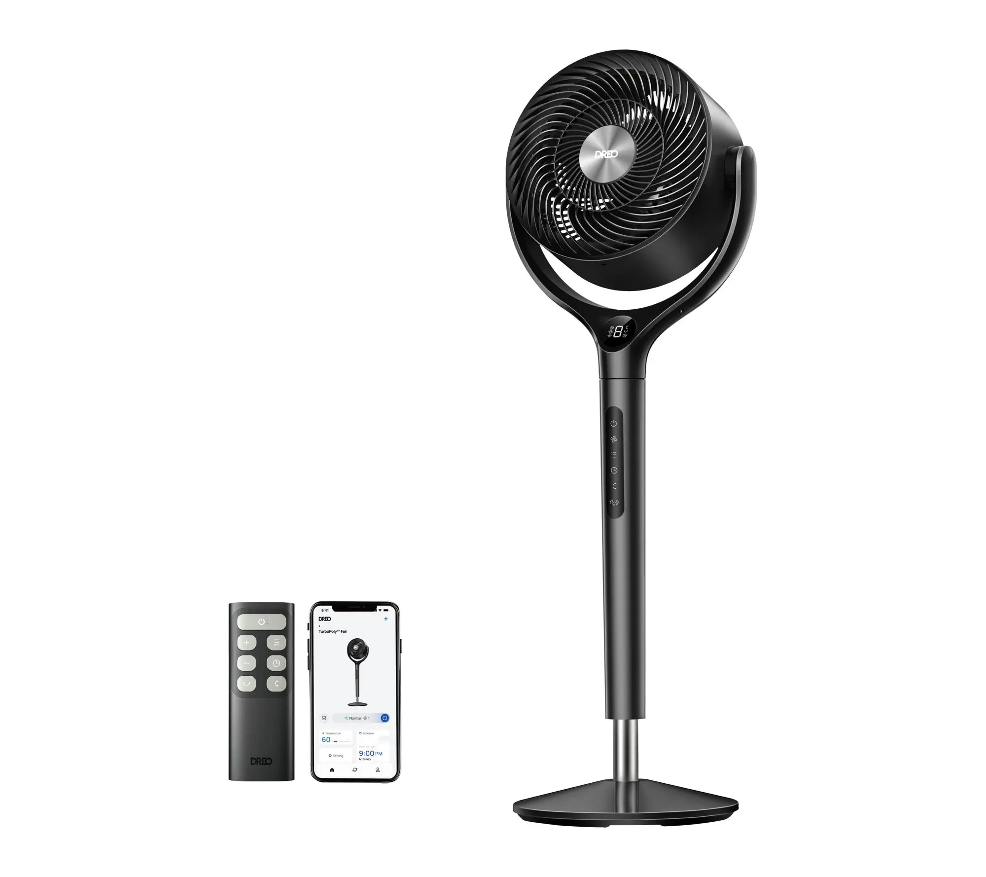 DREO 9 in. Smart Pedestal Floor Fan w/Remote, 9 Speeds, 20 dB